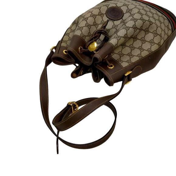 Vintage Gucci Monogram Bucket Bag with Web Stripe – Brown - Picture 10 of 14